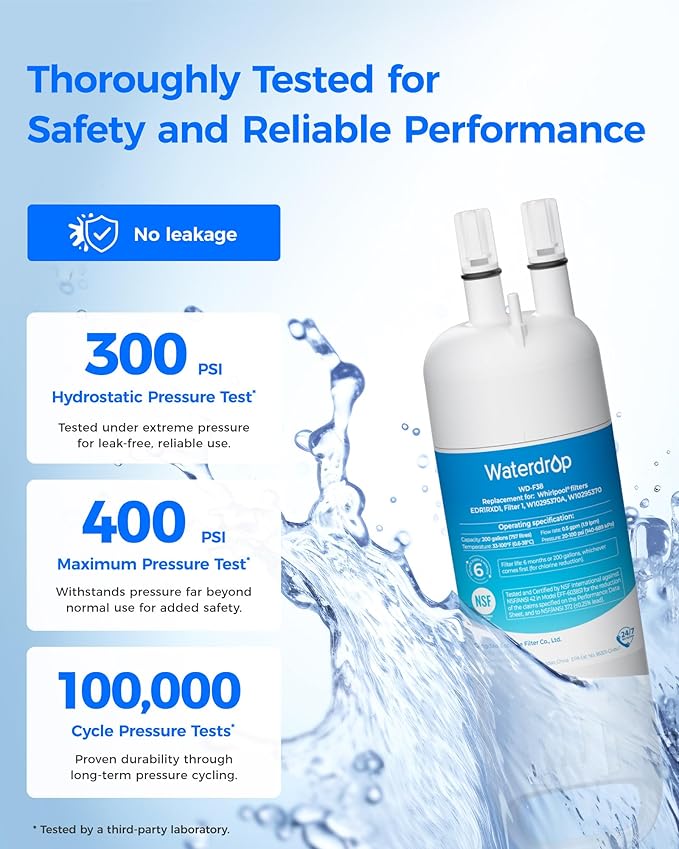 Waterdrop EDR1RXD1 Replacement for Everydrop® Filter 1, W10295370A, EDR1RXD1B, P8RFWB2L, P4RFWB, WD-F38, 46-9081, 46-9930 Refrigerator Water Filter, 4 Pack
