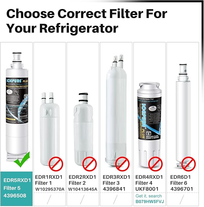 ICEPURE PLUS NSF53&42 Refrigerator Water Filter Replacement for Whirlpool 4396508 4396510, Everydrop EDR5RXD1, Filter 5, 4392857, WF285 PNL240V 4396918 9010 WF-NL300 WF-L500 RWF0500A RWF0500AH 4PACK