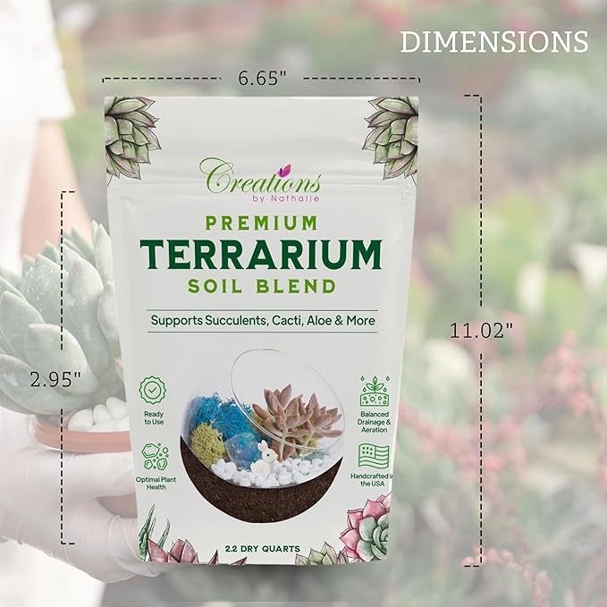 Natural Terrarium Growing Medium Well-Draining Mix for Succulents, Cactus & Aloe, Untreated Pine Bark, Canadian Peat & Coarse Sand