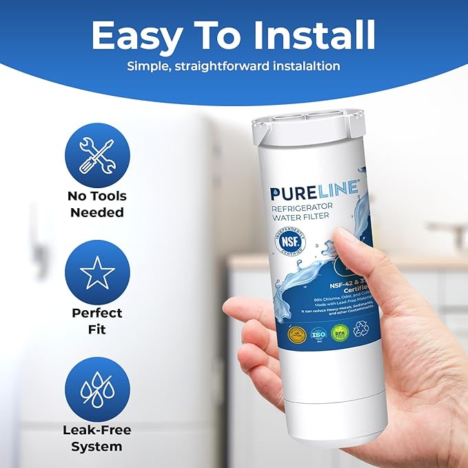 Pureline XWF Refrigerator Water Filter, Replacement for GE XWF, NSF-42 and 372 Certified (NOT XWFE) (2 Pack)