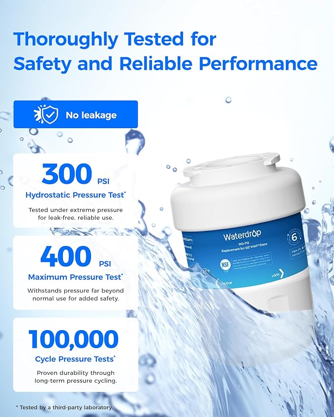 Waterdrop WD-F13 Replacement for GE® MWF®, SmartWater® MWFP, MWFINT, MWFA, GWF, HDX FMG-1, Kenmore® 9991, GSE25GSHECSS, WFC1201 Water Filter, 3 Pack