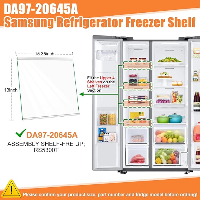 Upgraded DA97-20645A Freezer Glass Shelf Compatible with Samsung Fridge Shelf Replacement RS27T5200SR Refrigerator Glass Shelf For Samsung Refrigerator Parts Replacement Freezer Shelves Tempered Glass