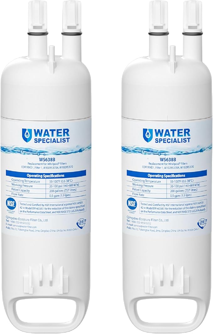Waterspecialist EDR1RXD1 Replacement for Everydrop® Filter 1, W10295370A, EDR1RXD1B, P8RFWB2L, P4RFWB, Kenmore® 46-9081, 46-9930, WS638 Refrigerator Water Filter, 2 Filters