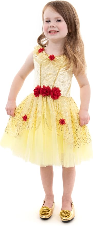 Little Adventures Yellow Beauty Princess Party Dress - Machine Washable Child Pretend Play Costume Outfit with No Glitter