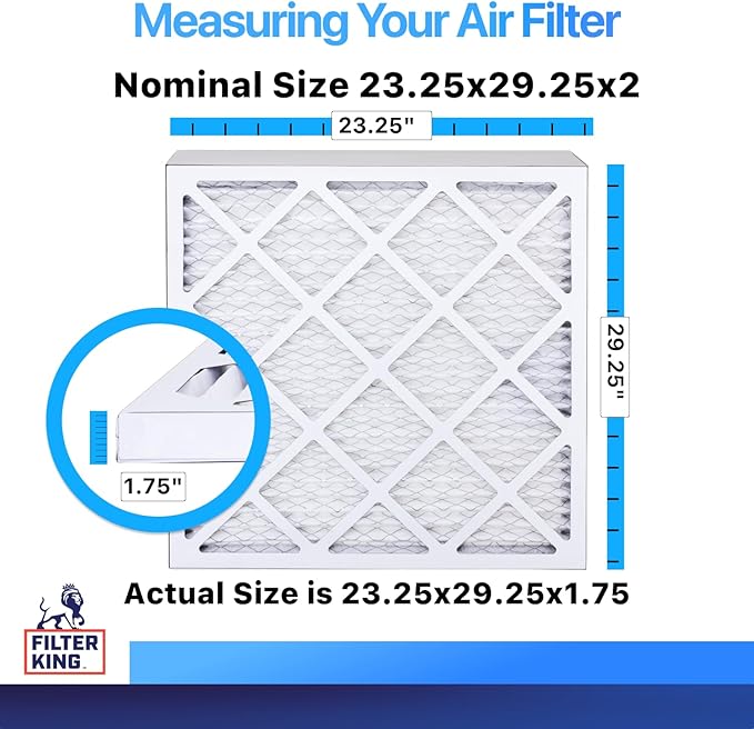 Filter King 23.25x29.25x2 Air Filter (MERV 8) (12-Pack) Dust & Allergy Control AC Furnace Filters, MADE IN USA, HVAC, Pleated, Electrostatic (Actual Size: 23.25 x 29.25 x 1.75)