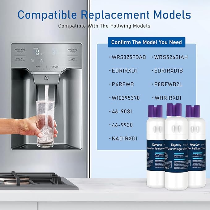 K001 Refrigerator Water Filter Replacement for EDR1RXD1, Everydrop Filter 1, W10295370, WHR1RXD1, KAD1RXD1, P4RFWB, P8RFWB2L, Compatible for Kenmore 46-9930, 46-9081 (3)