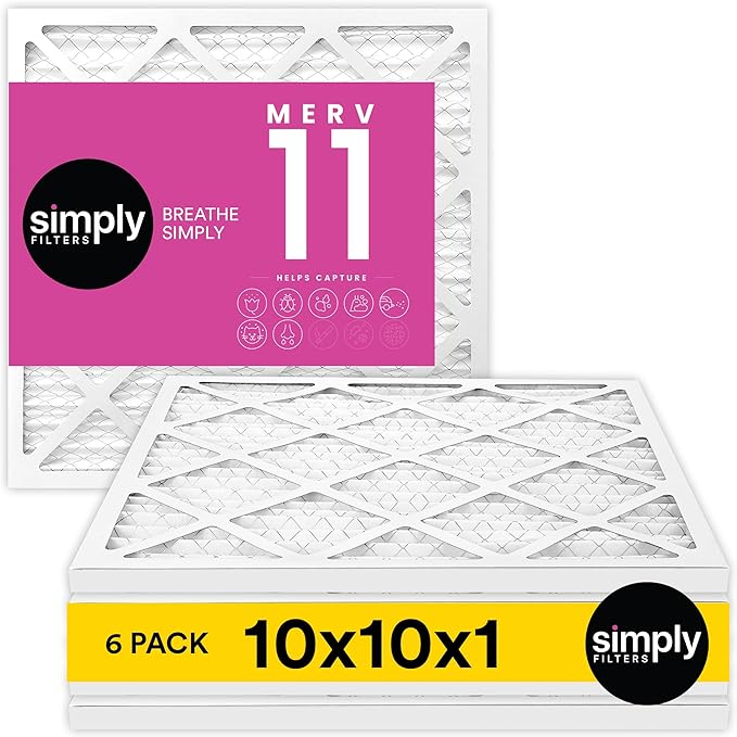 Simply 10x20x1 Air Filter, MERV 11, 4 Pack, Furnace Air Filter for HVAC (Actual Size: 9.75"x19.75"x0.75") DUST, Pet & Allergy Control