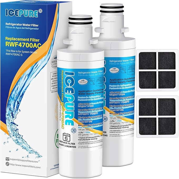 ICEPURE ADQ747935 Replacement for LG LT1000P MDJ64844601, Kenmore Elite 9980, LT1000P/PC/PCS, LT1000, ADQ74793501 ADQ74793502 ADQ74793504 Refrigerator Water and LT120F ADQ73334008 Air Filter, 2Combo