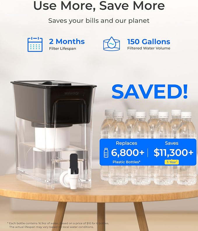 Waterdrop PF-03B Water Filter Replacement for Waterdrop WFD-02L/WFD-02W Fluoride Reduction Dispenser Filtration System, Reduce PFOA/PFOS, Last Up to 150 Gallons or 2 months, 1 Pack