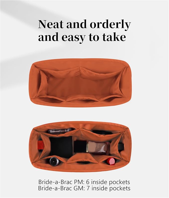Purse Organizer Insert for Bride A Brac GM, Lightweight & Portable Handbag Organizer, Satin Bag Insert with Practical Pockets, Bag Accessories for Women Luxury Handbags(Orange, GM)