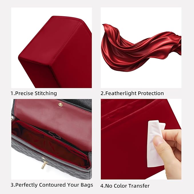 DGAZ Silk Purse Organizer Insert For Lady-Dior Micro/Mini/S/M/L bags，Silky Smooth Bag Organizer，Luxury Handbag & Tote Shaper（Wine Red，Micro）