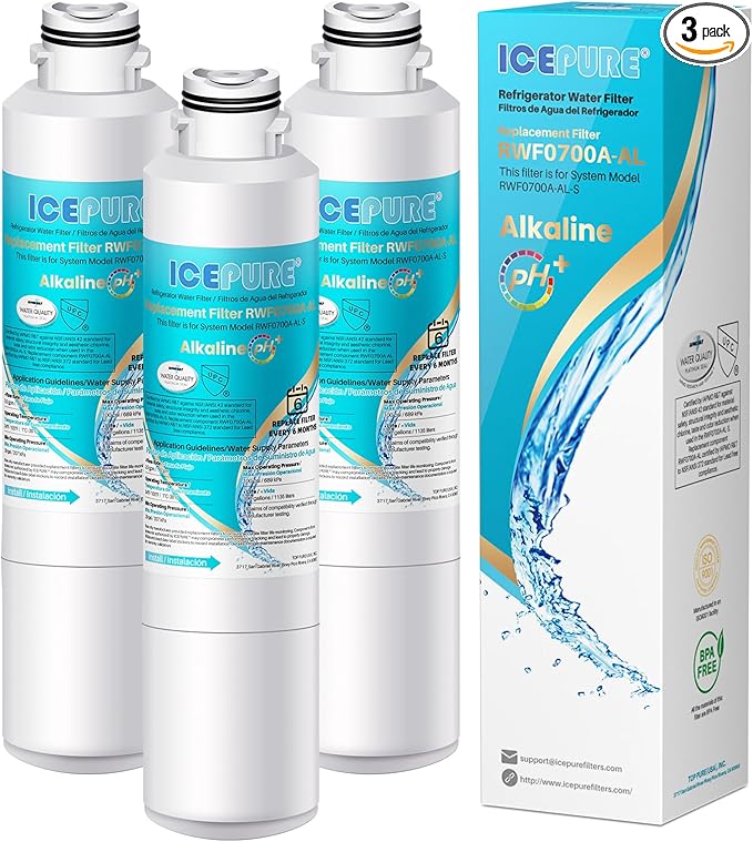 ICEPURE Alkaline DA29-00020B Refrigerator Water Filter Replacement for Samsung HAF-CIN/EXP HAF-CIN, DA29-00020A/B, DA29-00020B-1, 46-9101, RF28HMEDBSR, RF263BEAESR, HDX FMS-2, Enhances PH, 3Pack