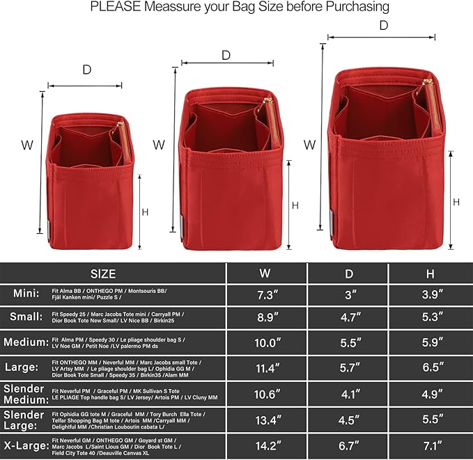 ZTUJO Purse Organizer Insert For Handbags, Silky Touching Bag Organizer Insert With Bottle Holder, Perfect for Speedy, Neverfull, Tote,ONTHEGO,Artsy,Handbag and More (X-Large, Silky Red)