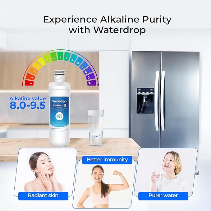 Waterdrop Alkaline LT1000PC ADQ747935 Replacement for LG® LT1000P®/PC/PCS ThinQ® Refrigerator Water Filter, LFXS26973S, LMXS28626S, LMWS27626S, LFXS28596S, LFXS26596S, Enhance PH, 3 Filters