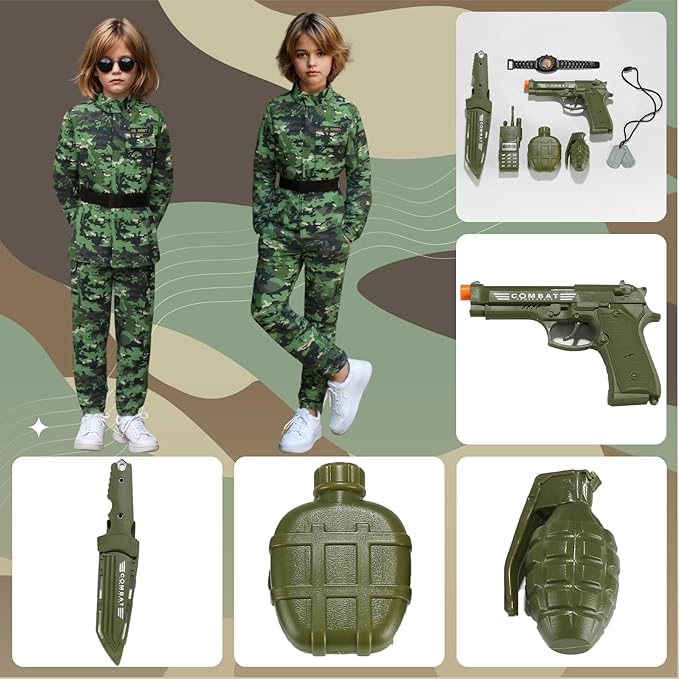 Colorful House Kids Army Costume Unisex Soldier Dress up for Halloween Role Play