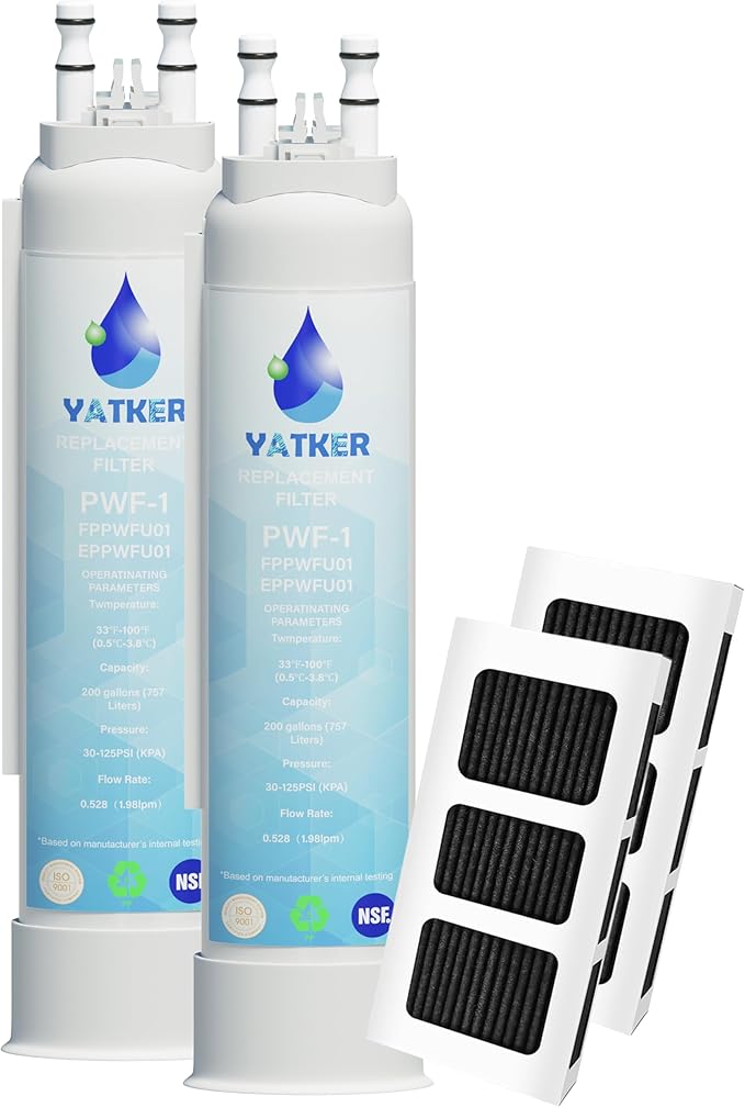 FPPWFU01 Water Filter Replacement for Frigidaire FPPWFU01 Water Filter, Compatible with PurePour PWF-1,EPPWF01 PureAdvantage PWF-1 and PureAir Ultra II PAULTRA2 Air Filter Combo（2+2）