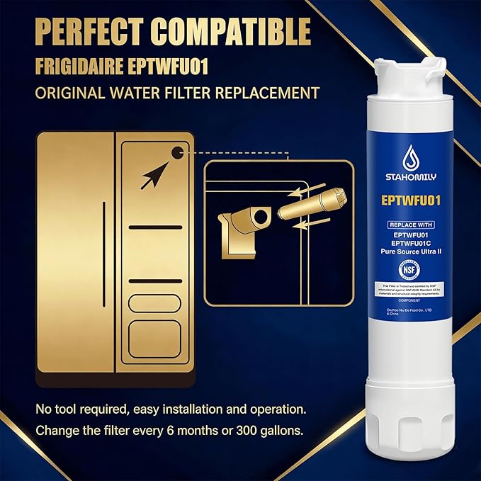 EPTWFU01 Water Filter Replacement, Compatible with Frigidaire EPTWFU01, Pure Source Ultra II, FFHB2750TS, FFHB2750TS2, FGHB2868TF4, FFHB2750TS3, FGHB2868TF1, FPSS2677RF1, 3 Pack
