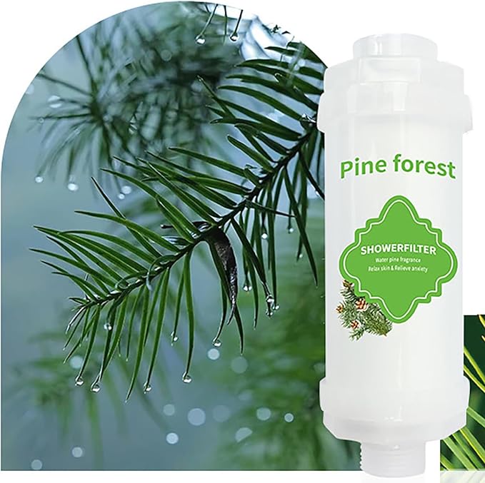 Vitamin C Shower Filter for Hard Water, Shower Aromatherapy, Water Purifier Bathroom Accessories Remove Chlorine Fluoride Heavy Metals Improves Skin Condition Protects Hair Pine Scent
