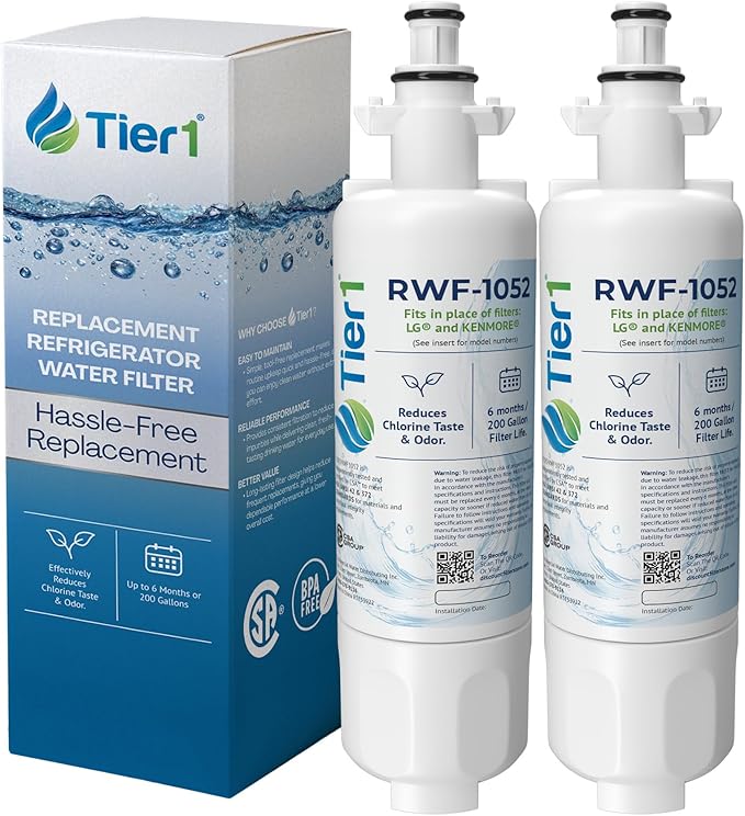 Tier1 RWF1052 ADQ36006101 Refrigerator Water Filter | Replacement for LG LT700P & Kenmore 9690 Fridge Filter - Up to 12 Months Supply | Easy Install | Odor Control | Clean & Great Tasting Water (2-pk)