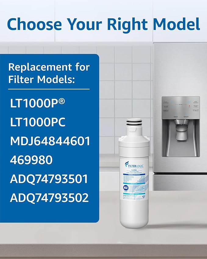 Filterlogic LT1000PC ADQ747935 MDJ64844601 NSF Certified Refrigerator Water Filter and Air Filter, Replacement for LG® LT1000P®, LT1000PC, LT-1000PC, MDJ64844601 and LT120F®, 3 Combo