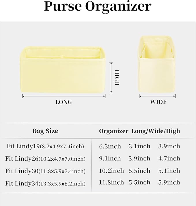 Bag Organizer Insert for Lindy30, Silky Satins Inner Bag Compatible with Lindy Bag, Lightweight Bag Storage, Large Handbag Insert with Pockets(Limoncello, Lindy30)