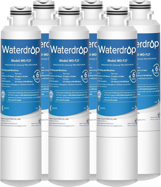 Waterdrop DA29-00020B Replacement for Samsung® Refrigerator Water Filter HAF-CIN/EXP, HAF-CIN, DA29-00020B-1, RF28HMEDBSR, RF263BEAESR, RS25J500DSR, RF263TEAESG, HDX FMS-2, DA97-08006A-1, 6 Pack