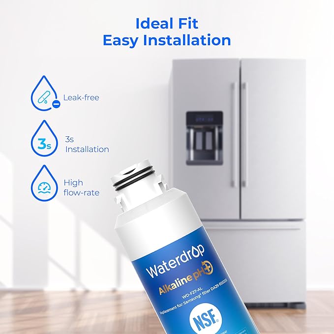 Waterdrop Alkaline DA29-00020B Replacement for Samsung® Refrigerator Water Filter HAF-CIN/EXP, HAF-CIN, DA29-00020B-1, DA97-08006A-1, RF28HMEDBSR, RF263BEAESR, RS25J500DSR, RF263TEAESG, 2 Pack