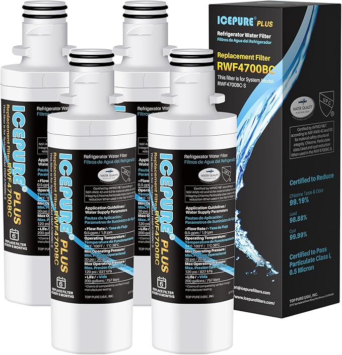 ICEPURE PLUS ADQ747935 NSF/ANSI 53 NSF/ANSI 42 Certified Replacement for LG LT1000P Kenmore Elite 9980 LT1000 LT1000PC ADQ74793501 MDJ64844601 RWF4700BC LFXS26973S Refrigerator Water Filter,4PACK