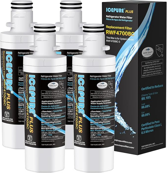 ICEPURE PLUS ADQ747935 NSF/ANSI 53 NSF/ANSI 42 Certified Replacement for LG LT1000P Kenmore Elite 9980 LT1000 LT1000PC ADQ74793501 MDJ64844601 RWF4700BC LFXS26973S Refrigerator Water Filter,4PACK