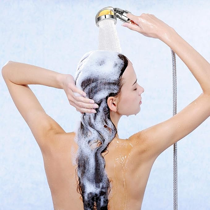 Vitamin C Filter Shower Head with Hose & 3 Replacement Balms - Handheld High Pressure Filtered Shower Head - Hard Water Softener with Citrus Smell for Dry Skin, Reduce Residual Impurities in Water