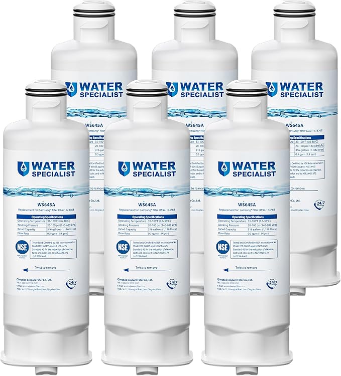 Waterspecialist DA97-17376B Replacement for Samsung HAF-QIN/EXP, HAF-QIN, DA97-08006C, RF28R7351SG, RF23M8070SR, RF23M8070SG, RF23M8090SG, RF28R7201SR, Refrigerator Water Filter (Pack of 6)