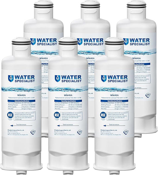 Waterspecialist DA97-17376B Replacement for Samsung HAF-QIN/EXP, HAF-QIN, DA97-08006C, RF28R7351SG, RF23M8070SR, RF23M8070SG, RF23M8090SG, RF28R7201SR, Refrigerator Water Filter (Pack of 6)