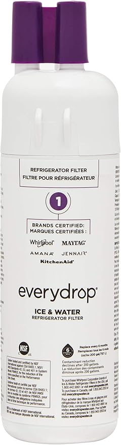 everydrop by Whirlpool Ice and Water Refrigerator Filter 1, EDR1RXD1, Single-Pack, Purple & Affresh Dishwasher Cleaner, Helps Remove Limescale and Odor-Causing Residue, 6 Tablets