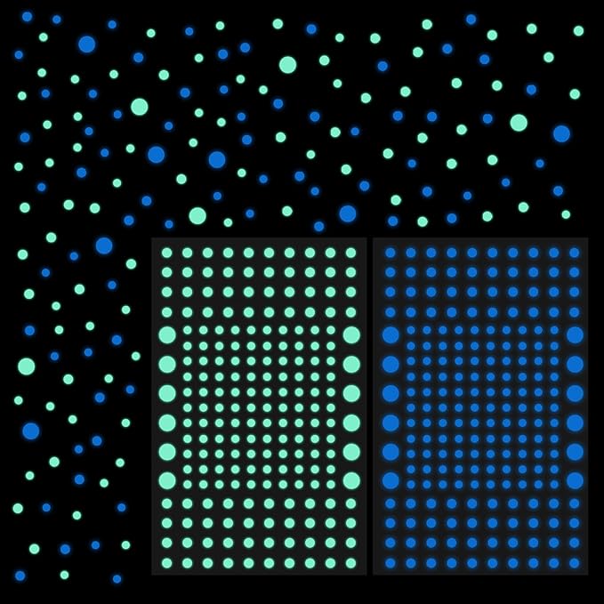 Glow in The Dark Dots Stickers, 404 Pcs 3D Ceiling Wall Glowing Dots Sticker, Self-Adhesive Glow-in-The-Dark Dot Decals Decor for Ceiling Kids Gifts Bedroom Bedding Room Decorations (Blue, Green)
