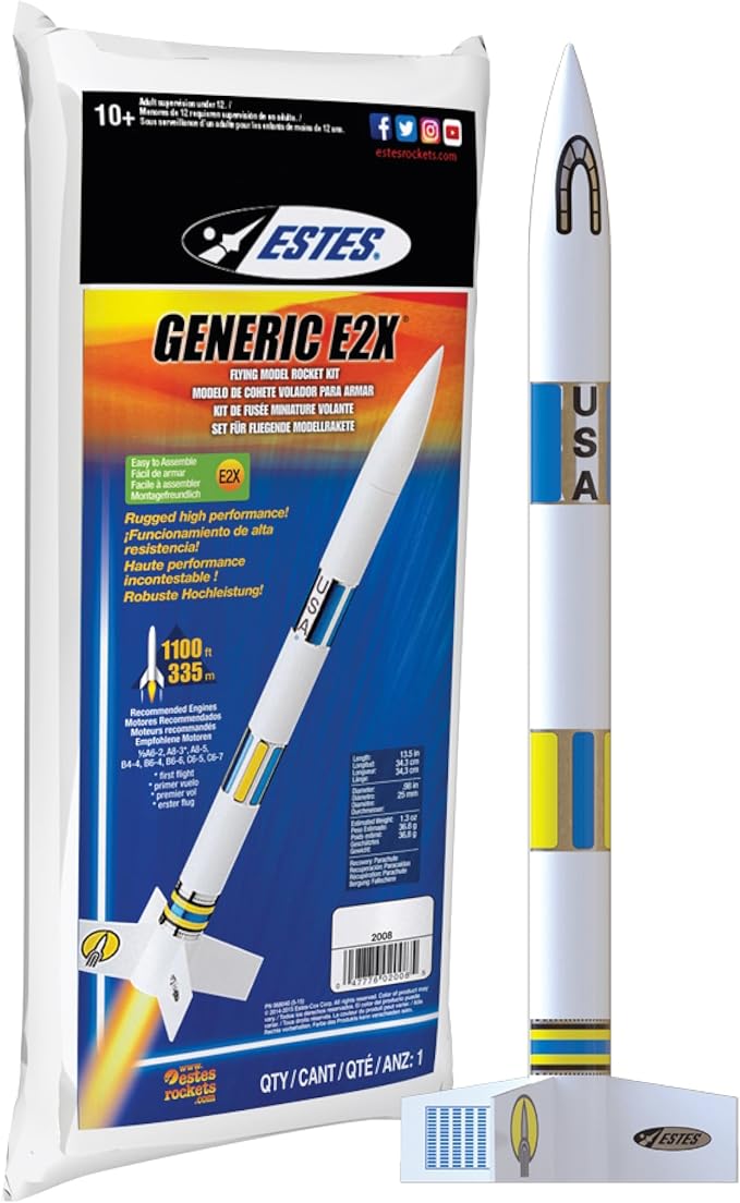 Estes 2008 Generic E2X Rocket-Building Kit, Beginner Customizable Flying-Rocket-Model Kit for Ages 10+