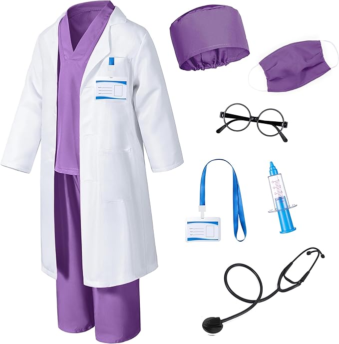 Doctor Costume for Kids Scrubs Pants with Accessories Set Children Party Cosplay 3-12 Years