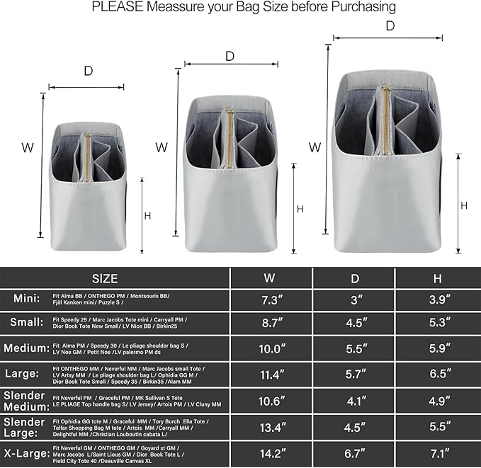 ZTUJO Purse Organizer Insert For Handbags, Purse Organizer With Zipper, Neverfull Organizer, Bag Organizer For Speedy Neverfull ONTHEGO Tote, Handbag and More (Silky Grey, X-Large)