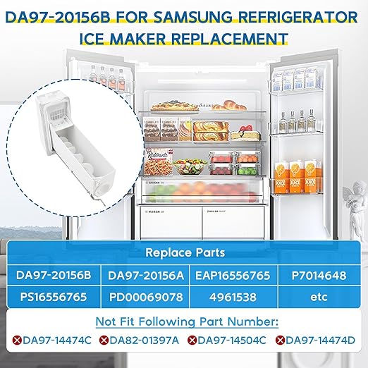 DA97-20156B Refrigerator Ice Bucket Replacement for Samsung Refrigerator Ice Maker Replacement Ice Tray Ice Container Assembly RF28R7201SR, RF28R7201SR/AA, RF28HMEDBSR Ice Bin