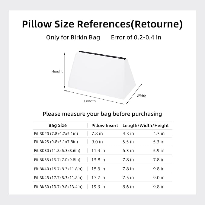 DGAZ Purse Pillow Shaper Insert,Luxury Handbag Tote Shapers, Memory Foam- Fits Birkin 25/30/35/40 Bags (White, BK35)