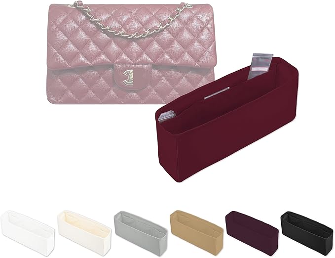 Classic Flap Bag Organizer Insert, Purse Organizer Insert Compatible with Chanel Classic Flap Maxi, Lightweight Purse Divider with Pockets (Rouge Grenat, CF Maxi)