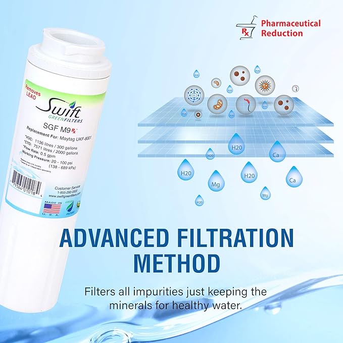 Swift Green Filters SGF-M9 Rx Compatible Refrigerator Water Filter for UKF8001, EFF-6007A, EDR4RXD1, Made in USA (2 Pack)