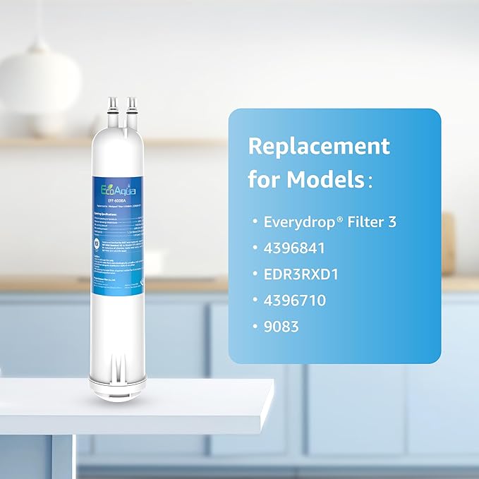 EcoAqua EFF-6008A Replacement for EDR3RXD1, 4396841, 4396710, Kenmore® 46-9083, 46-9030 Refrigerator Water Filter, Pack of 1