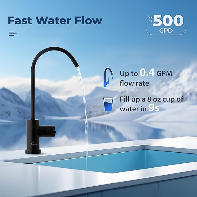 iSpring RO500AK-ORB Reverse Osmosis Water Filter, NSF 58 Certified, 500 GPD Tankless Under Sink RO System, Natural pH Alkaline Remineralization, 2:1 Pure to Drain Ratio, Oil Rubbed Black Faucet