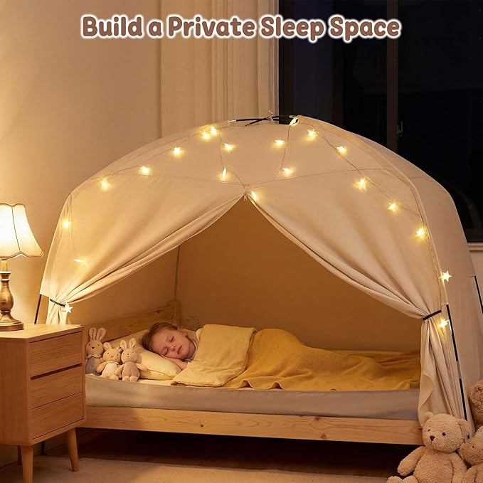 Twin Bed Tent for Kids, Indoor Play Tent with Star Lights, Cozy Privacy Space Birthday Gift for Boys & Girls