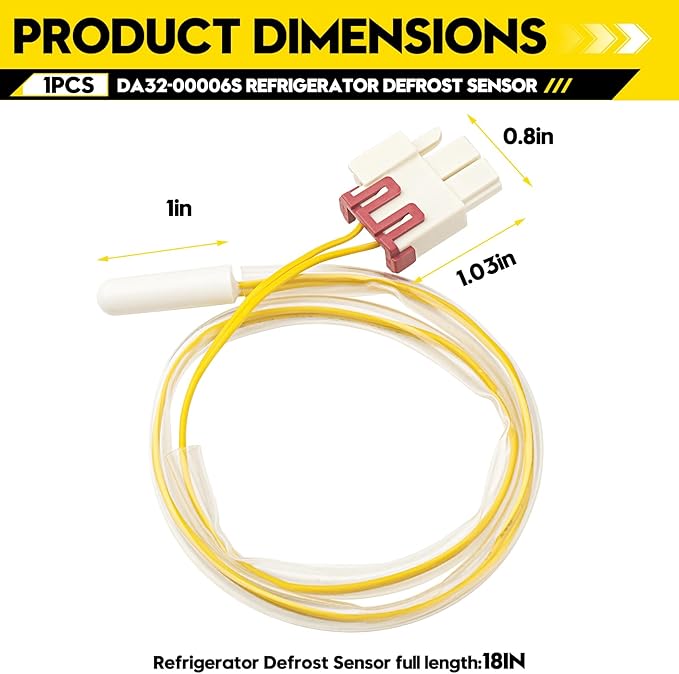 DA32-00006S Refrigerator Defrost Sensor, Fit for Samsung Kenmore 795 Evaporator Temperature Thermistor, Replace AP4308802 PS4138590 EA4138590, 5KΩ 16-Inch Wire for Frost-Free Fridges