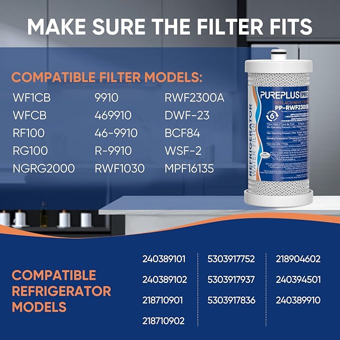 PUREPLUS WF1CB NSF 53&42 Certified for Frigidaire PureSource WFCB, RG100, NGRG2000, WF284, Kenmore 9910, 469906, 469910, RF100, RWF1030, MPF16135, RWF2300A, 9913, 9906 Refrigerator Water Filter, 3Pack