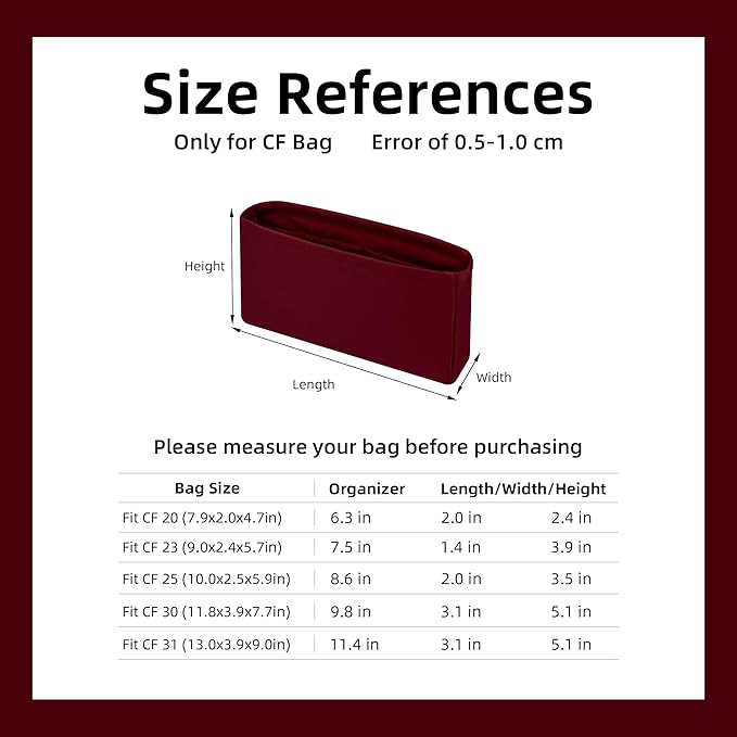 DGAZ Purse Organizer Insert，Silk Bag Organizer，Luxury Handbag & Tote Shaper Fits Chanel CF Bags