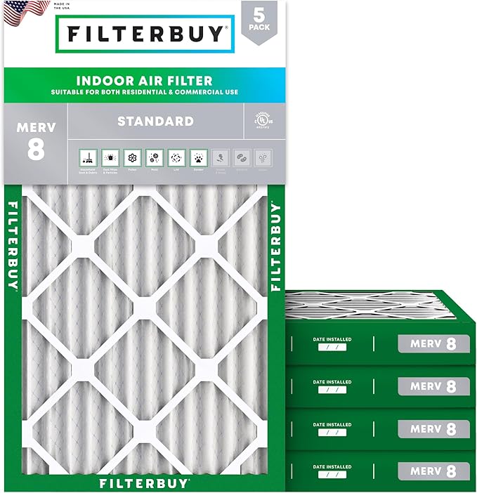 Filterbuy 18x30x2 Air Filter MERV 8 Essential Dust & Allergy Defense (5-Pack), Electrostatic Pleated HVAC AC Furnace Filters Replacement (Actual Size: 17.50 x 29.50 x 1.75)