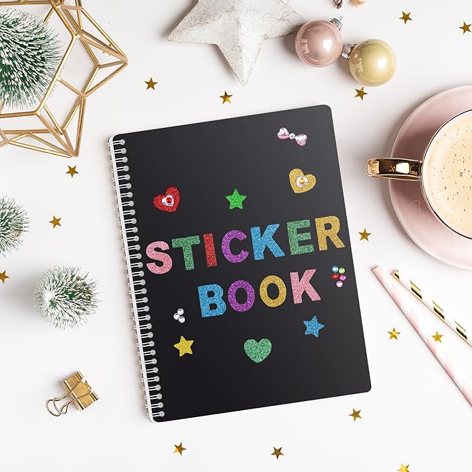 UFU Large Reusable Sticker Book Collecting Album, 8.5×11 Inch Sticker Storage Collection Organizer Book with 40 Sheets Blank Release Paper, Letter & Gem Cover Stickers and Tools