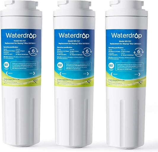Waterdrop EDR4RXD1 Replacement for EveryDrop® Filter 4, Whirlpool® UKF8001, 4396395, Maytag® UKF8001AXX-200, UKF8001AXX-750, WD-F07, Refrigerator Water Filter, 3 Filters